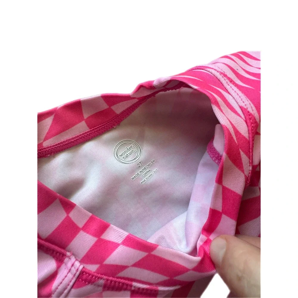 Wonder Nation Rash Guard‎ Toddler 2T Pink Excellent Warped Checkerboard Top